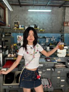 Áo Thun Cotton Tay Ngắn Phong Cách Mỹ Cổ Điển Dành Cho Nữ Mùa Hè Thiết Kế Thời Trang Nhỏ Gọn Gợi Cảm Ngắn Áo Thun Cotton Nguyên Chất