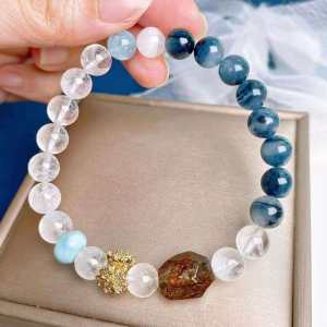 [MY🇲🇾 Ready Stock]蓝兔毛+白幽灵+海纹石+黑金超七+托帕石+透石膏手串Blue Dumortierite｜净化负能量 ✦ 舒缓情绪 ✦ 提升人缘｜