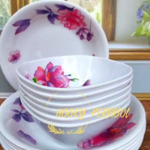 Paket 6 PCS Melamin Kembang Asli Tebal: Piring Makan dan Mangkuk Sayur Terlaris