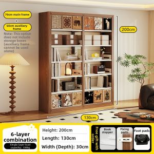 MEISD | Retro Style Walnut Wood Finish Bookshelf Steel
