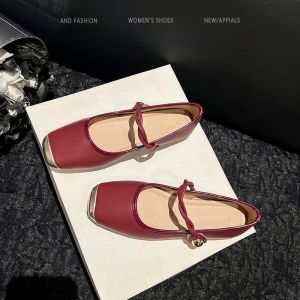 Mary Jane Retro French Style Shallow Heel Sandals for Women Summer 2024 New Arrival Buckle Detailing Superfine Fiber Material Daily Use