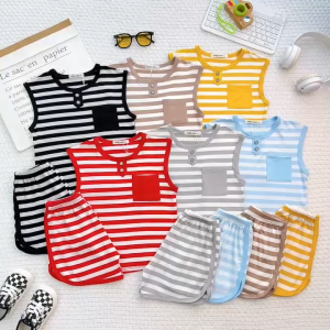 Bộ sát nách THUN LẠNH MINKY MOM Áo Sọc Quần Trơn có viền Cho Bé trai /bé gái