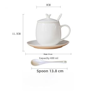 Jingdezhen Ceramic Bone China White Cup Simple Design Coffee Milk Creative Water Cup for Home Use Adult Size 301mL-400mL