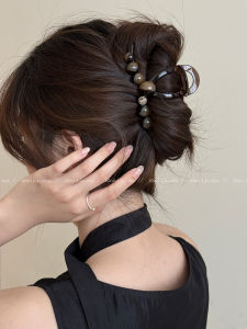 Elegant Bead Hair Claw Womens New 2025 Unique Design High-End Feeling Back of Head Bun Shark Clamp Hair Accessories