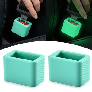 2Pcs Glow-in-the-Dark Seat Belt Buckle Holder Silicone Rear Booster - Makes Receptacle Upright for Quick Access Universal Fit