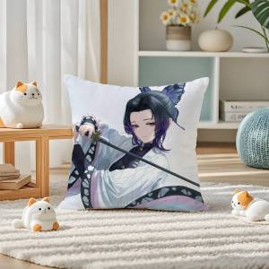 Bandai | Demon Slayer Hashira Training Arc Anime Plush Pillow Cover Soft Short Plush Cushion Cover For Sofa Bedroom Home Decor Gift