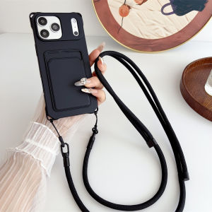 szhaiyu | Soft Silicone Wallet Crossbody Phone Case for IPhone 17 Air 16E 16 15 14 13 12 11 Pro Max with Strap Necklace Card Holder Cover
