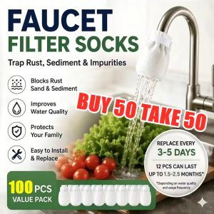 【BUY 50 TAKE 50】100pcs Tap Filter Cotton for Household Faucet Water Purification Improve Water Quality Refillable Filters for Kitchen Bathroom Multipurpose Universal Faucet Filter Bag Anti-Splash Thickened Faucet Filter Bag with Strap Tap Splash