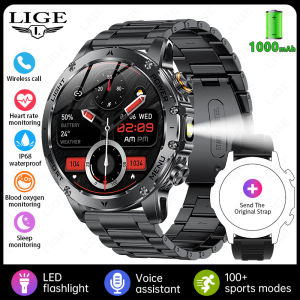 LIGE | LIGE New Outdoor 1000mAh Smart Watch Men 1.7" Screen Flashlight Heart Rate Waterproof Bluetooth Call Sports Smartwatch For Men