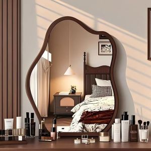 Wide Arched Wall Mirror with Wooden Fram HD Glass Mirror for Bathroon Bedroom Living Room Mirror with Metal Frame