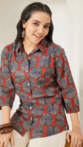 DEBAYU Cotton Shirt-Style Kurti with Puff Sleevess Size S to XXL [Janasya] Malaysia