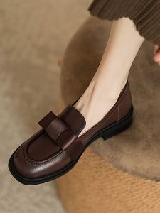 Luxurious French Style Cozyroom Shoes with Butterfly Knot Design Top Layer Cowhide Leather Square Head Moccasins for Women