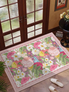 Spring Floral Entrance Door Mat PVC Thread Circle Anti-Slip Dustproof Hallway Mat Rustic American Style Foyer Door Mat