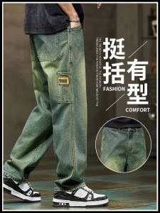 Mens Autumn Winter Wide Leg Jeans Casual Straight Loose Fit American Vintage Style Cotton Denim Pants Winter Fashion