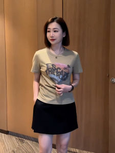 Chic Simple round Neck Short Sleeve Pure Cotton T-Shirt Womens American Style Summer New Model Shoulder Length Slimming Top