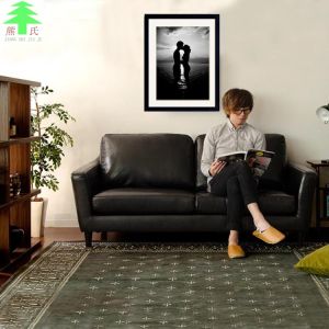 Nordic Style Black Leather Sofa Japanese Minimalist Living Room Rentable Rest Area Rubber Wood Frame Soft Filling Adult Use