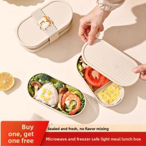 Portable Mini Bento Box Quantitative Three Grids Microwave Safe Food Grade Home Kitchen Storage Organizer Japanese Style