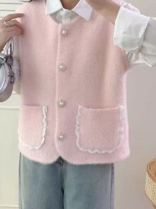 เสื้อกั๊กถักแบบมีฮู้ดสำหรับใส่ไปทำงาน ทรงเข้ารูป แขนกุด ผ้าขนแกะปลอม แฟชั่นสตรีท สไตล์ฝรั่งเศส หวาน เสื้อกั๊ก