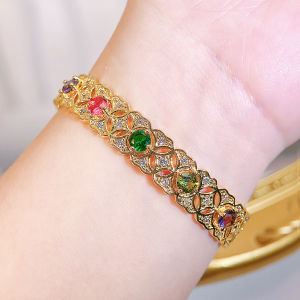 SEQUITO Expensive Women Wrist Jewelry Yellow Gold Plated Pave Setting Colorful AAA Cubic Zirconia Noble Wedding Party Open Cuff Adjustable Bangle B317