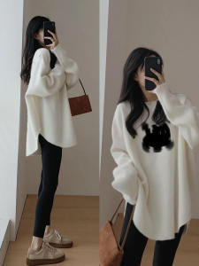 Pure Cotton Long Sleeves T-Shirt Female Fall and Winter Fleece-lined Heattech Inner Bottoming Shirt Mid Length Long Length Sweet and Spicy Tops Stylish