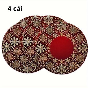 Bộ 4 Miếng Lót Ly Hình Bông Tuyết Vàng VIKAMA Dành Cho Giáng Sinh Trang Trí Bàn Tiệc Tại Nhà Phụ Kiện Bàn Ăn Bằng Vải Polyester Không Dệt Ấm Áp