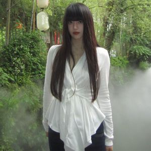 BINKAFENNY | Elegant V-neck Long Sleeve T-shirt Womens Summer Unique Design Sensation White Knot Tie Top Stylish Korean Style Commute