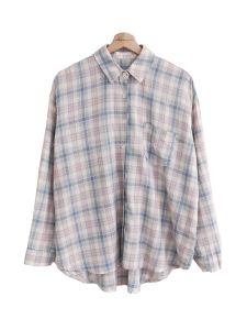 Áo Sơ Mi Cotton Dài Tay Màu Hồng Nhạt Phong Cách Lười Biếng Cho Nữ Mùa Xuân Thu Phong Cách Hàn Quốc Rộng Rãi Thường Ngày Áo Khoác Ngoài