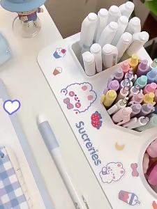 Adhesive Makeup Brush Holder Office Tabletop Storage Box Wall-mounted Stationery Holder for Students Multi-functional Pen Holder