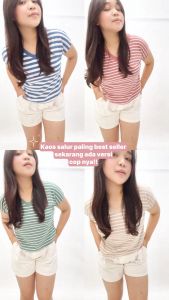 V-NECK CROP STRIPE Top tee Garis salur Kaos Leher V Wanita Cotton Combed 30s Premium Lerist T-Shirt
