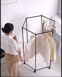 Elegant Hexagonal Iron Clothes Drying Rack with 360° Rotatable Pulley Design Ideal for Laundry Room Organization Clothes Hanging Rack Laundry Room Accessory Modern Hanger Design Durable Hanger Construction