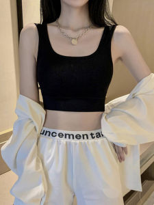 Black Sports Strap Vest Womens Inner Wear with Chest Pad Short Style Base Layer Top Beautiful Back Design for Young Women