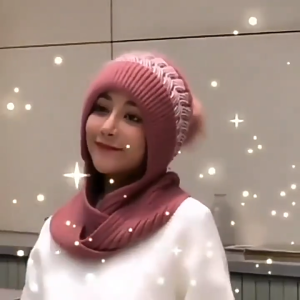 1 PC Winter womens One-Piece Scarf Hat Fashionable Cute Cotton Blended Thick Cold Windproof Scarf Outdoor Ear Neck Protection Warm Knit Hat