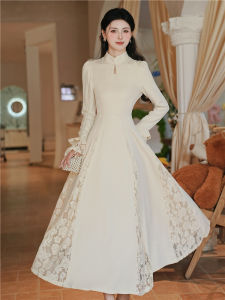 Elegant Chinese Style Reformed Qipao Dress Womens Spring Autumn New Model Waist-Cinched Collar Engagement Birthday Dress