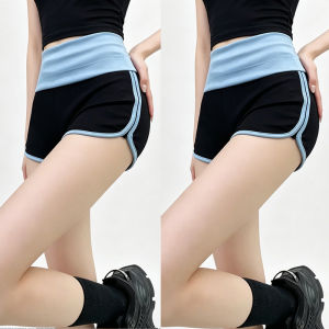 Retro Color Blocked Rolled Hem Yoga Fitness Shorts