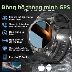 Đồng Hồ Thông Minh GPS Nam 2025 Mới Với La Bàn Pin Lớn 730mAh Chống Nước 10ATM Dành Cho Thể Thao Ngoài Trời Theo Dõi Sức Khỏe Đo Nhịp Tim