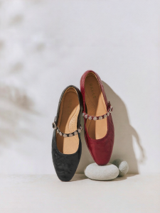BELLE | Giày Mary Jane Đế Mềm Màu Đỏ Phong Cách Retro