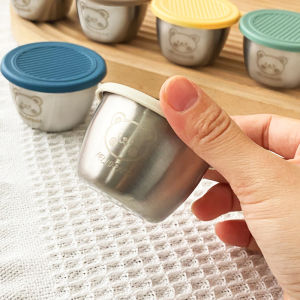 Portable Mini Dipping Sauce Bowl with Lid Home Use Tomato Salad Box Sauce Cup Stainless Steel 304 Seasoning Plate Dishware