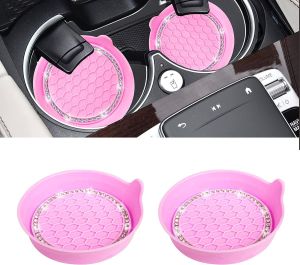 2/4pcs Non-slip Water Cup Pad Car Coaster Diamond Rhinestone Bling Decoration Anti-skid 8cm Rubber Cup Bottle Mat Accessories