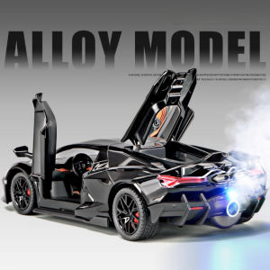 1:24 Spray Lamborghini Revuelto Car Model Toy Alloy Diecast Sound Light Pull Back Steering Shock Absorber Models Ornaments Gifts