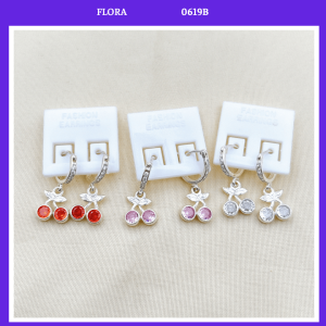 FLORA 0619B - Bông tai bạc ta hình quả cherry màu đỏ hồng trắng dành cho bé gái