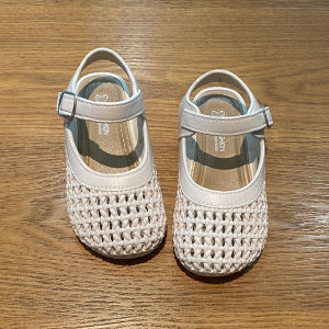 Girls Sandals Open Toe Slip-On Breathable Soft Bottom Anti-Slip Princess Shoes Korean Style Woven Summer Outdoor Slippers