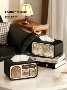 Elegant Vintage Tissue Box Luxury Living Room Dining Table Surface Storage Organizer High End Toilet Paper Drawer Square Shape