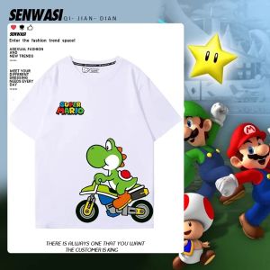 Bandai | Super Mario Bros Kids T-Shirt Periférica Student Summer 100% Cotton Trend Short Sleeve Childrens Clothing