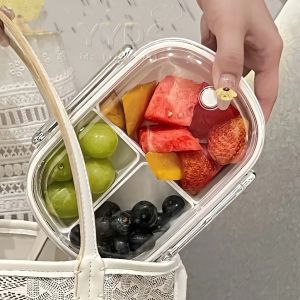 Fruit Bento Box Divided Crisper Box For Children And Students Spring Picnic Portable Microwave Safe