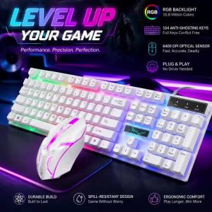 Cool RGB Backlit Wired Mechanical Gaming Keyboard and Mouse Combo Ergonomic Keyboard Set With USB Plug And Play For PC Computer