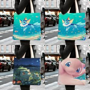 Bandai | Pokemon Anime Characters Storage Bags Tote Bag Travel Summer Beach Shoulder Bag Reusable Grocery Shopping Bag Anime Artwork