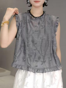 Shalldoer | เสื้อเชิ้ตแขนกุดคอตุ๊กตาสไตล์วินเทจสำหรับผู้หญิงในช่วงฤดูร้อน เสื้อเชิ้ตผู้หญิงแบบลำลองที่สวมใส่สบายและมีสไตล์