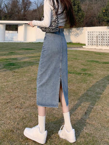 กระโปรงยีนส์ทรงเอเอวสูง กระโปรงทรงเอผู้หญิง ฤดูร้อน 2025 ดีไซน์ใหม่ กระโปรงยาวคลุมสะโพกสำหรับผู้หญิง กระโปรงทรงเอ