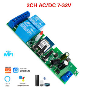 2 Channel WiFi Home Remote Control Switch Relay Module 7-32V 85-250V 220V with RF 433MHz Alexa Googole Home Works with Tuya