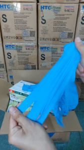 Găng Tay Nitrile Xanh Bao Tay Xanh Không Bột Cao Cấp HTC. Găng Dày 5.2gram